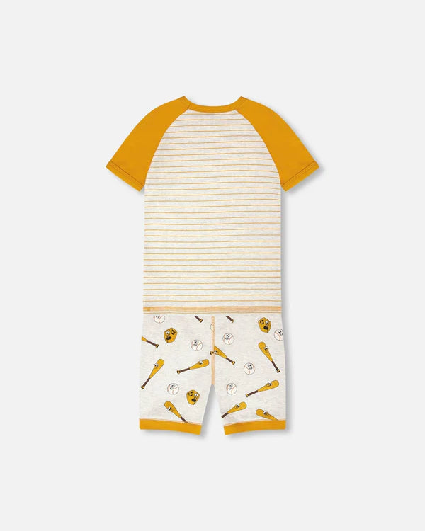 Organic Cotton Two-Piece Pyjama Set Grey Mix Baseball Print