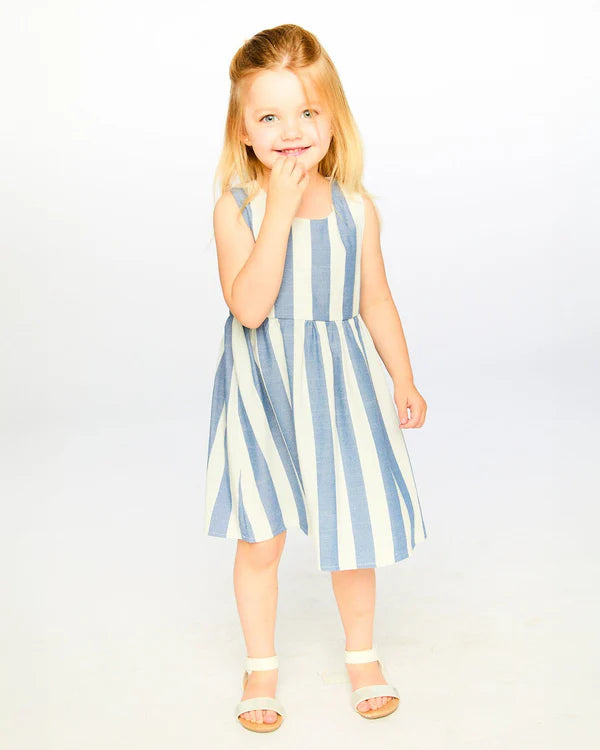 Sleeveless Dress White And Blue Stripes