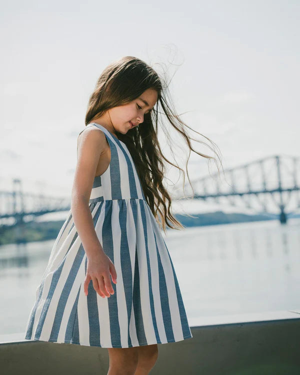 Sleeveless Dress White And Blue Stripes