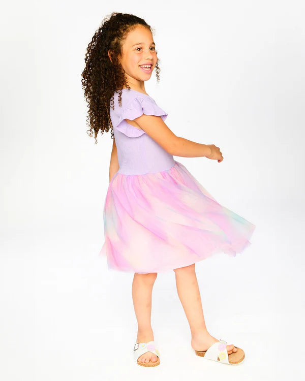 Bi-Material Mesh Dress Lilac