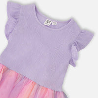 Bi-Material Mesh Dress Lilac