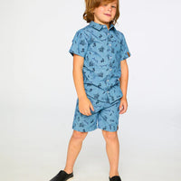 Chambray Short-Sleeve Shirt Blue Printed Skateboards