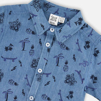 Chambray Short-Sleeve Shirt Blue Printed Skateboards