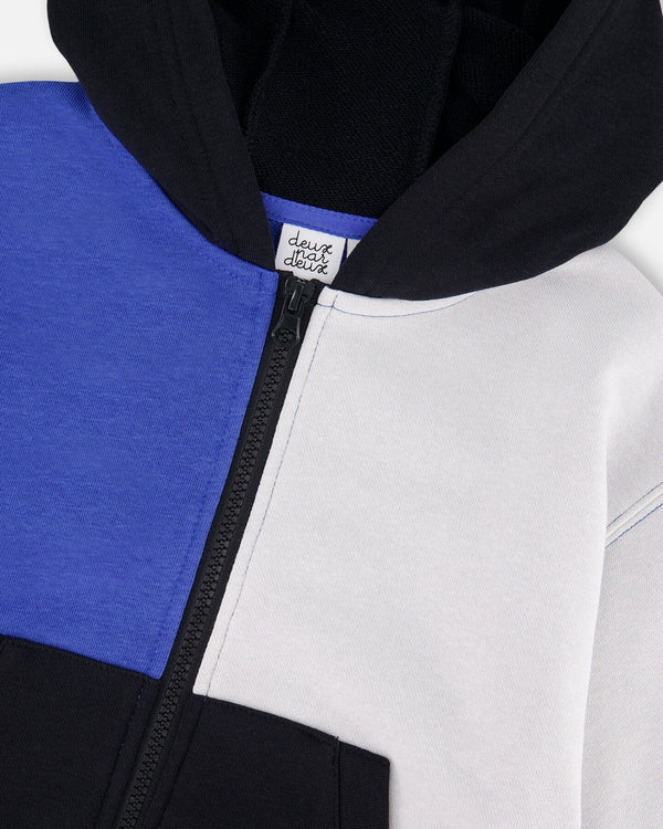 Hooded French Terry Cardigan Royal Blue