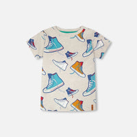 Organic Cotton Jersey T-Shirt Grey Mix Printed Shoes