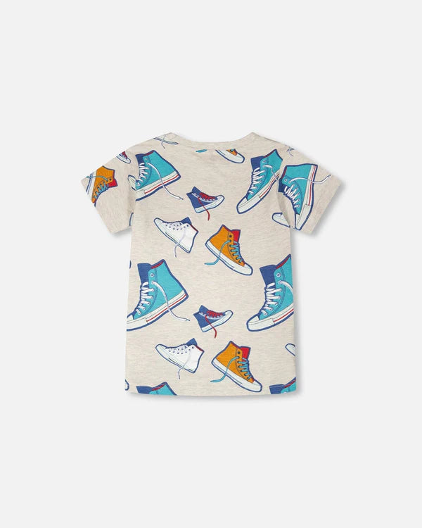 Organic Cotton Jersey T-Shirt Grey Mix Printed Shoes