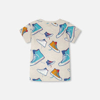 Organic Cotton Jersey T-Shirt Grey Mix Printed Shoes