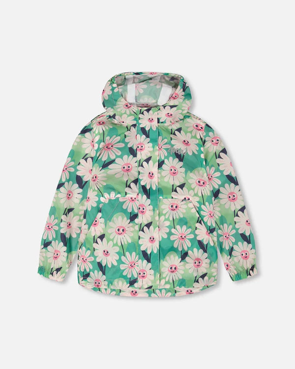 Packable Windbreaker In Polyester Green Smiling Flower Print