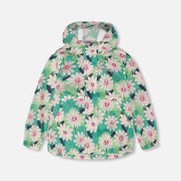 Packable Windbreaker In Polyester Green Smiling Flower Print