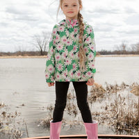 Packable Windbreaker In Polyester Green Smiling Flower Print