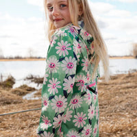 Packable Windbreaker In Polyester Green Smiling Flower Print