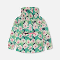 Packable Windbreaker In Polyester Green Smiling Flower Print