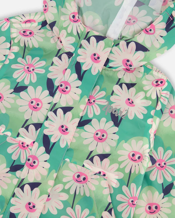 Packable Windbreaker In Polyester Green Smiling Flower Print
