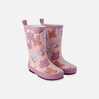 Rain Boots In Natural Rubber Pink Butterfly Print