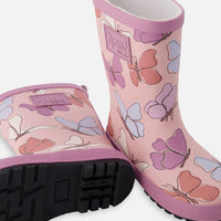 Rain Boots In Natural Rubber Pink Butterfly Print