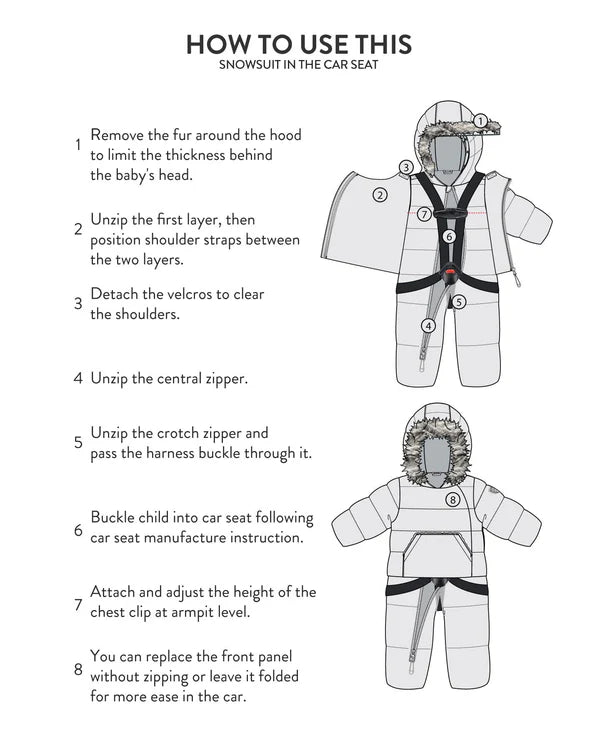 One Piece Baby Hooded Snowsuit Silver Pine Designed For Car Seat