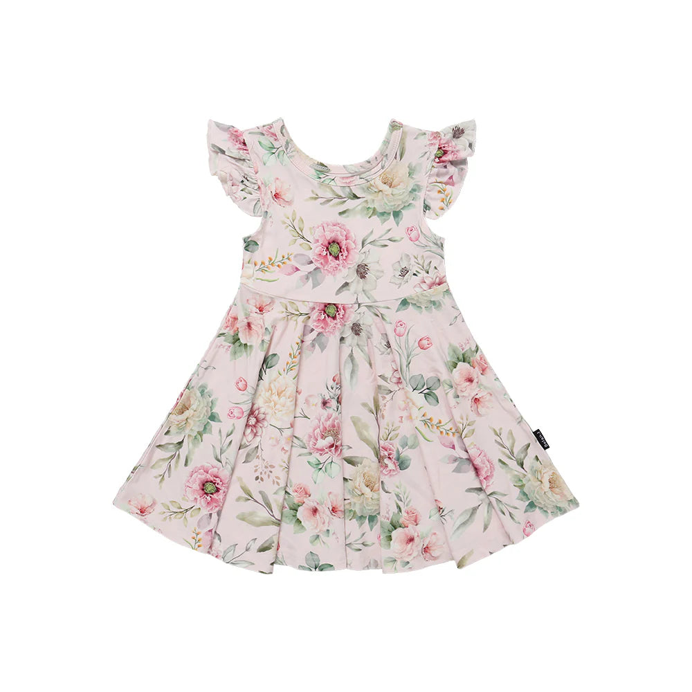 Ruffled Sleeves Twirl Dress - Floral Bliss