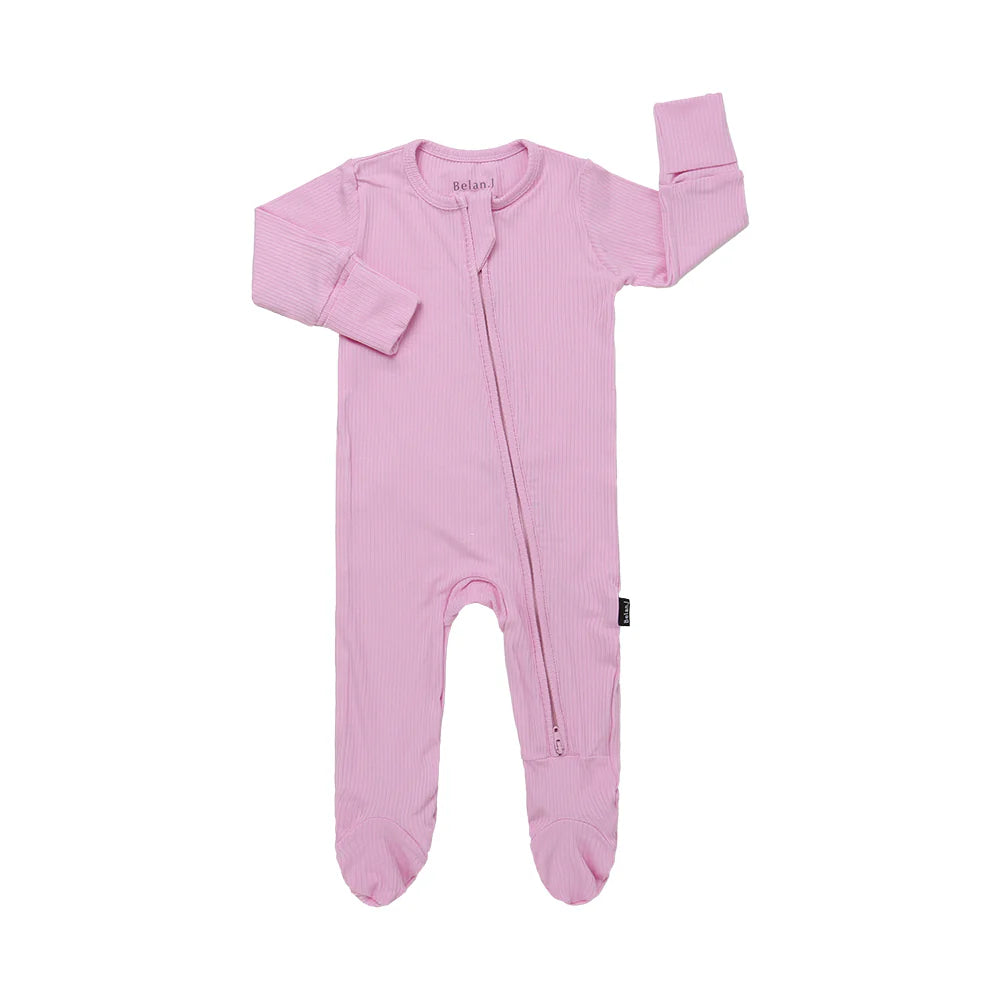 Ribbed Bamboo Footed Zipper Sleeper - Pastel Orchid