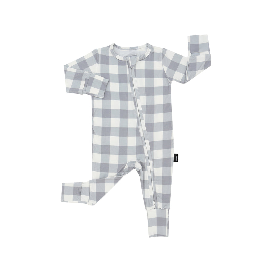 Footless Sleeper with Fold-over Cuffs - Denim Plaid