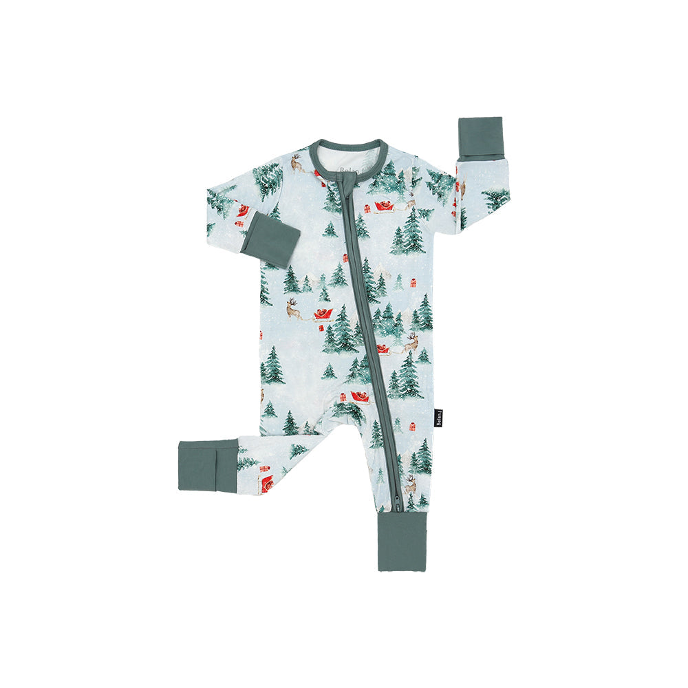 Footless Sleeper with Fold-over Cuffs - Sleigh Ride