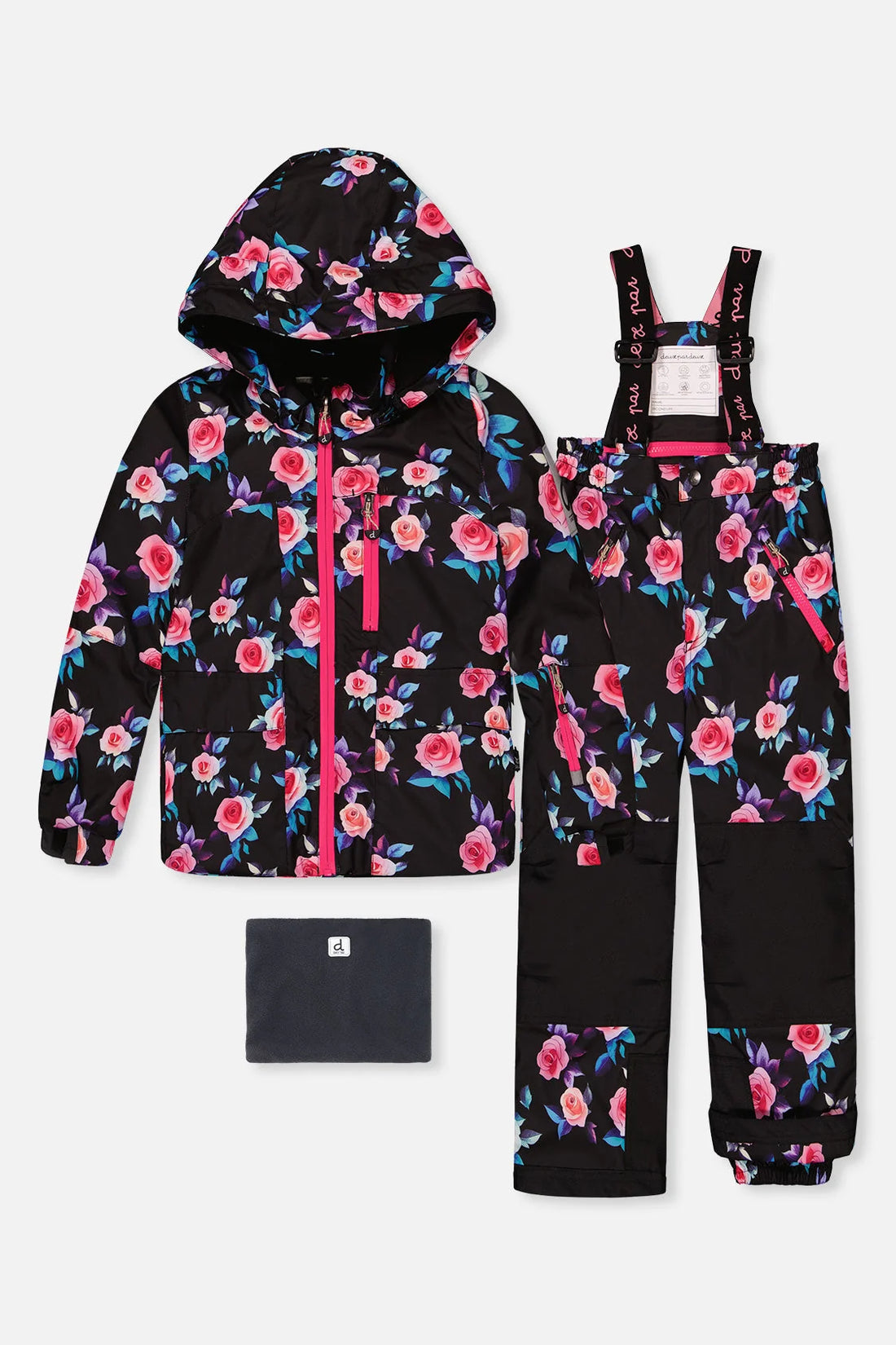 Two Piece Play Snowsuit Black Rose Print