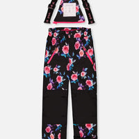 Two Piece Play Snowsuit Black Rose Print