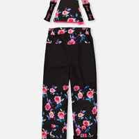 Two Piece Play Snowsuit Black Rose Print