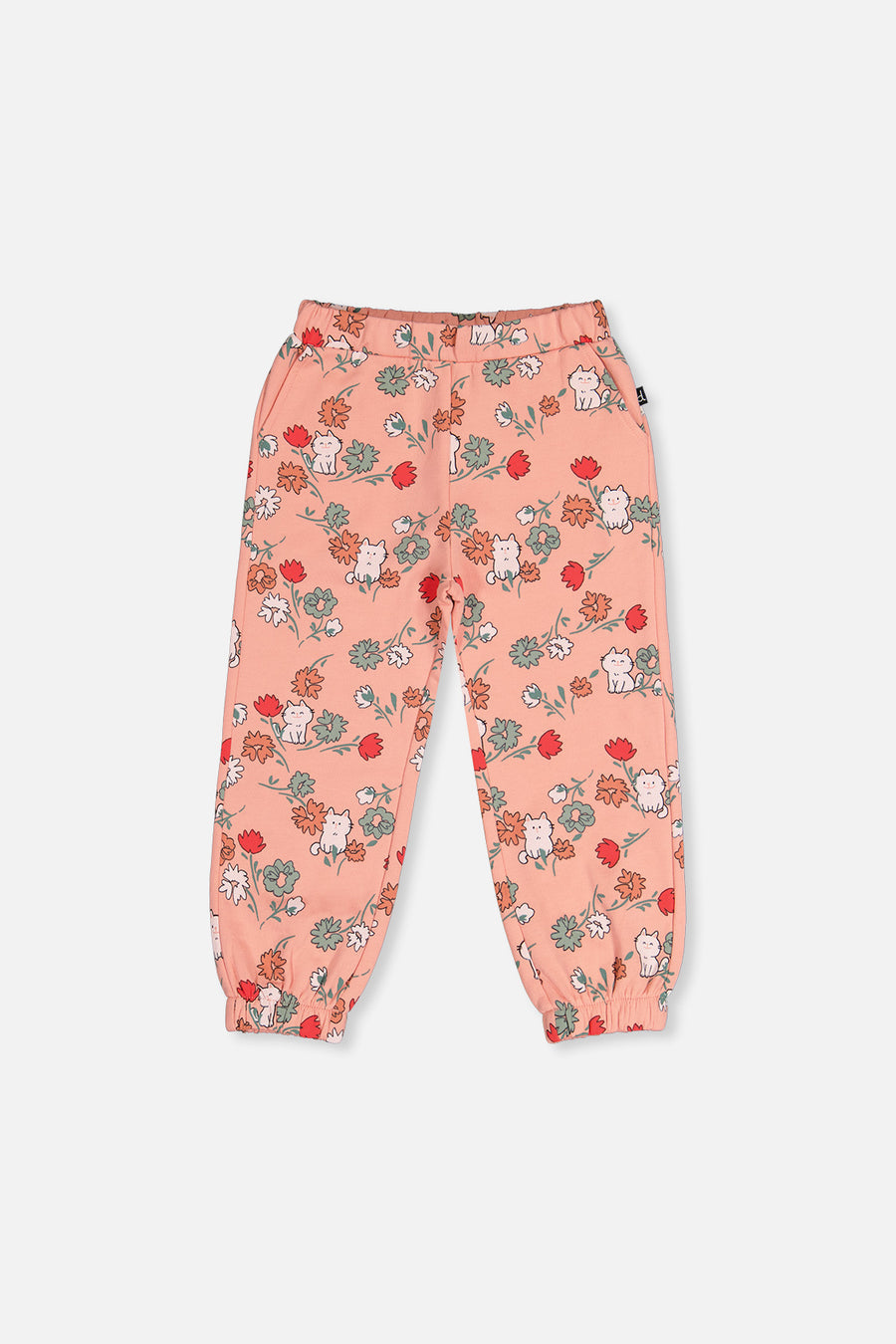 French Terry Sweatpants Pink Cat Print