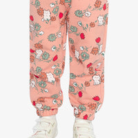 French Terry Sweatpants Pink Cat Print