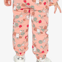 French Terry Sweatpants Pink Cat Print