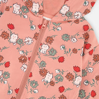 French Terry Hooded Cardigan Pink Cat Print