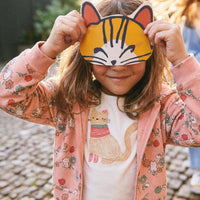 French Terry Hooded Cardigan Pink Cat Print