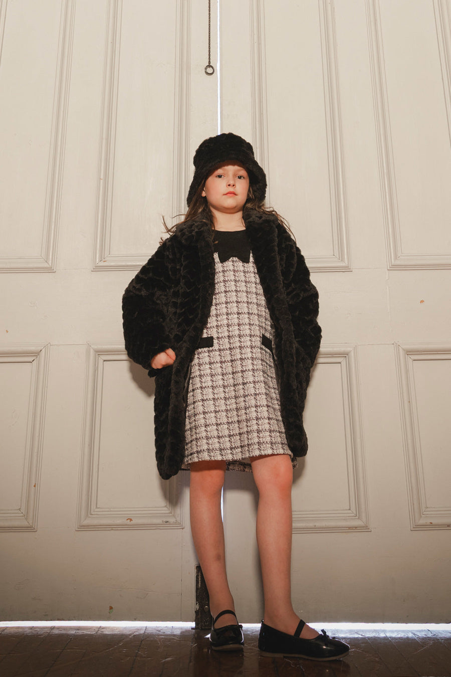 Faux Fur Long Coat Black