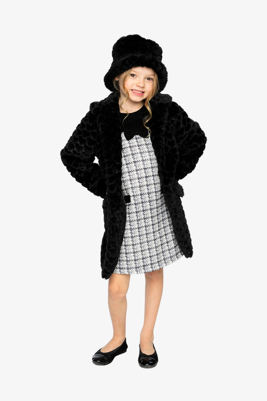 Faux Fur Long Coat Black