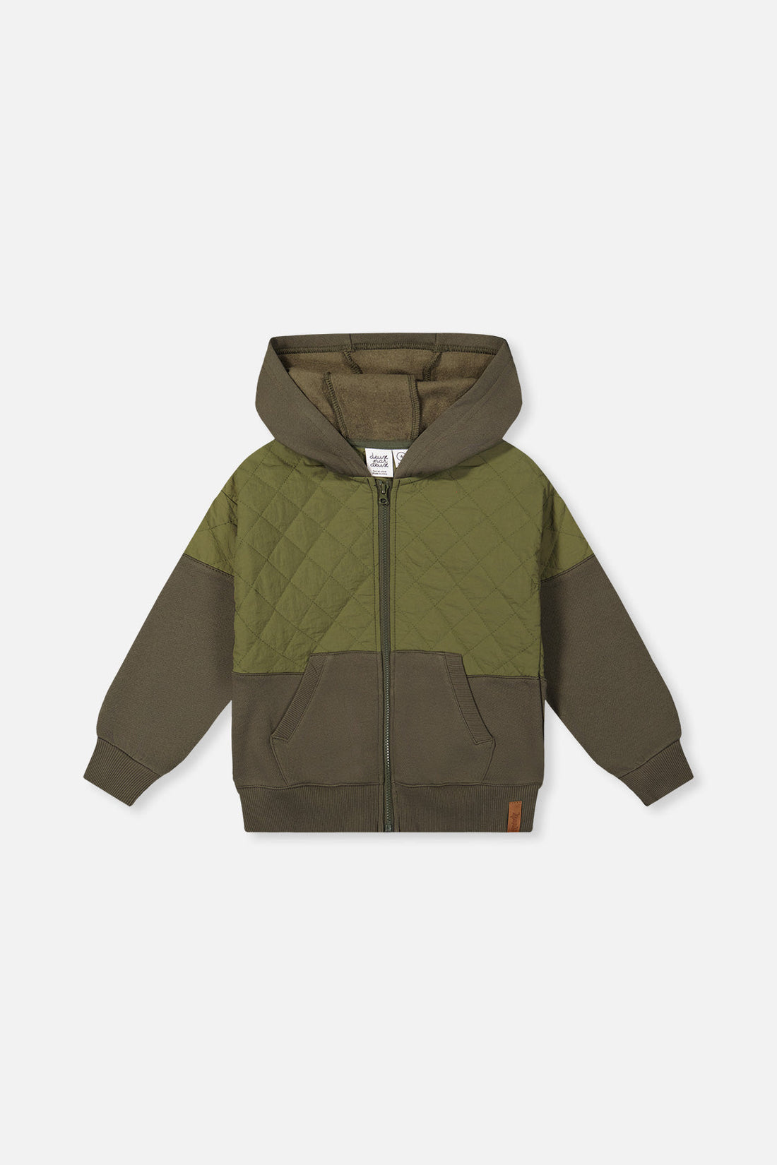 Full Zip Hooded Bi-Material Hoodie Green