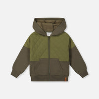 Full Zip Hooded Bi-Material Hoodie Green