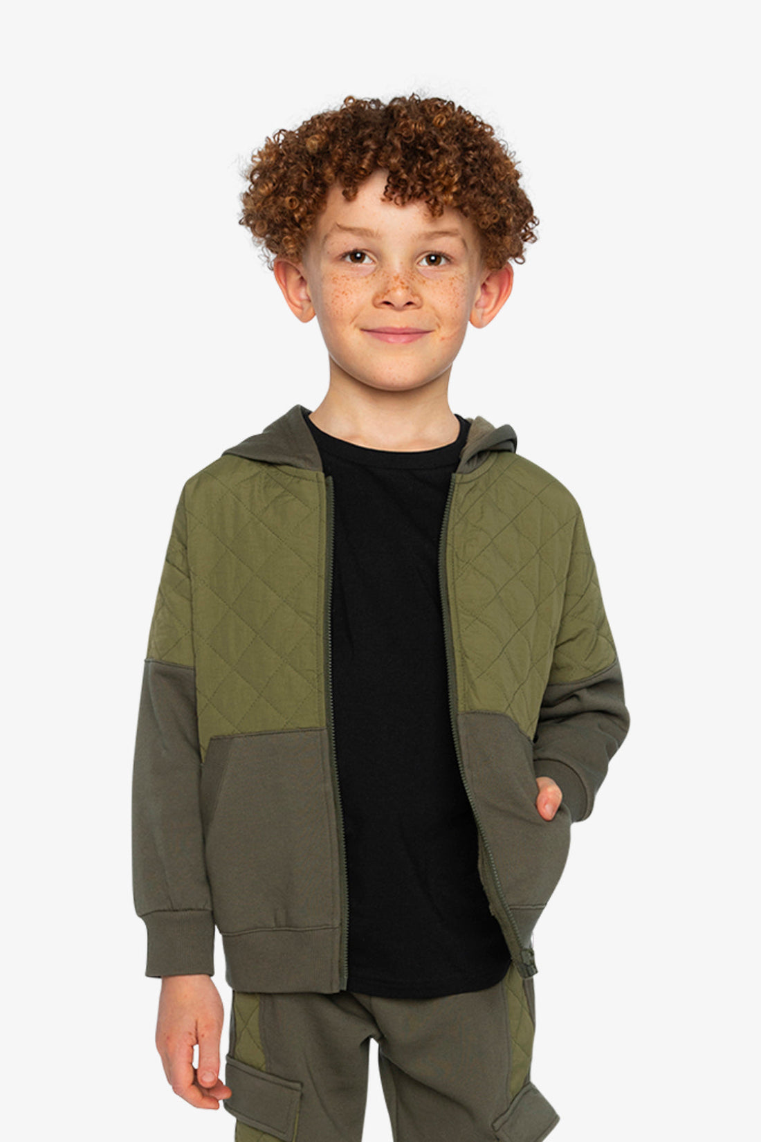 Full Zip Hooded Bi-Material Hoodie Green