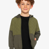 Full Zip Hooded Bi-Material Hoodie Green