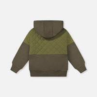 Full Zip Hooded Bi-Material Hoodie Green