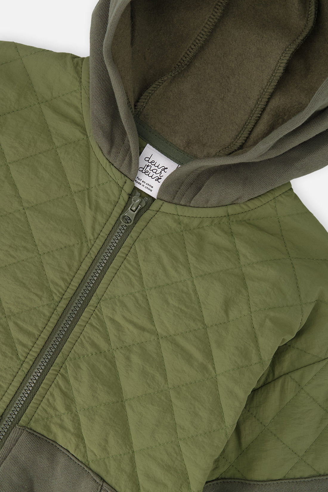 Full Zip Hooded Bi-Material Hoodie Green