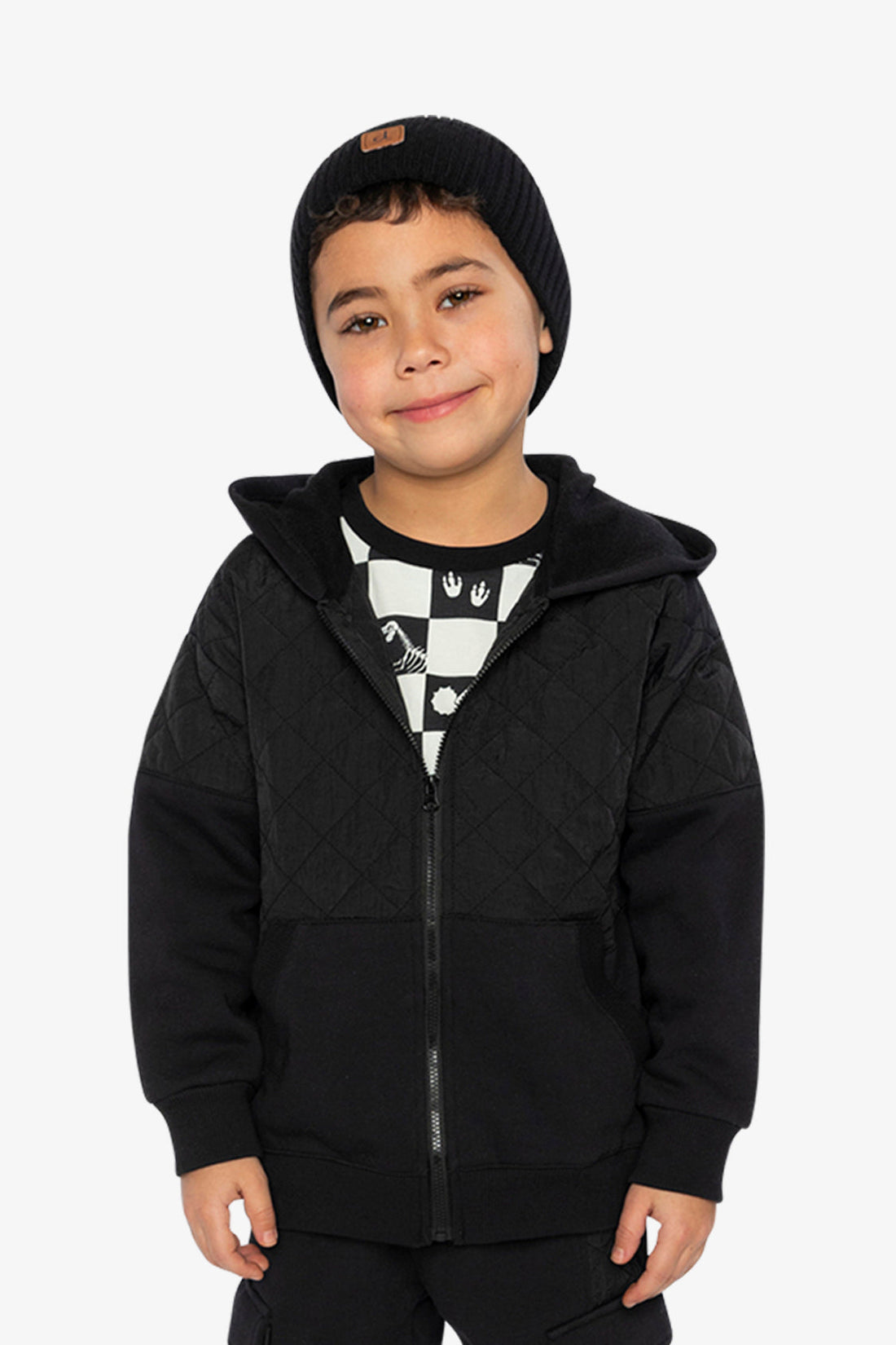 Full Zip Hooded Bi-Material Hoodie Black