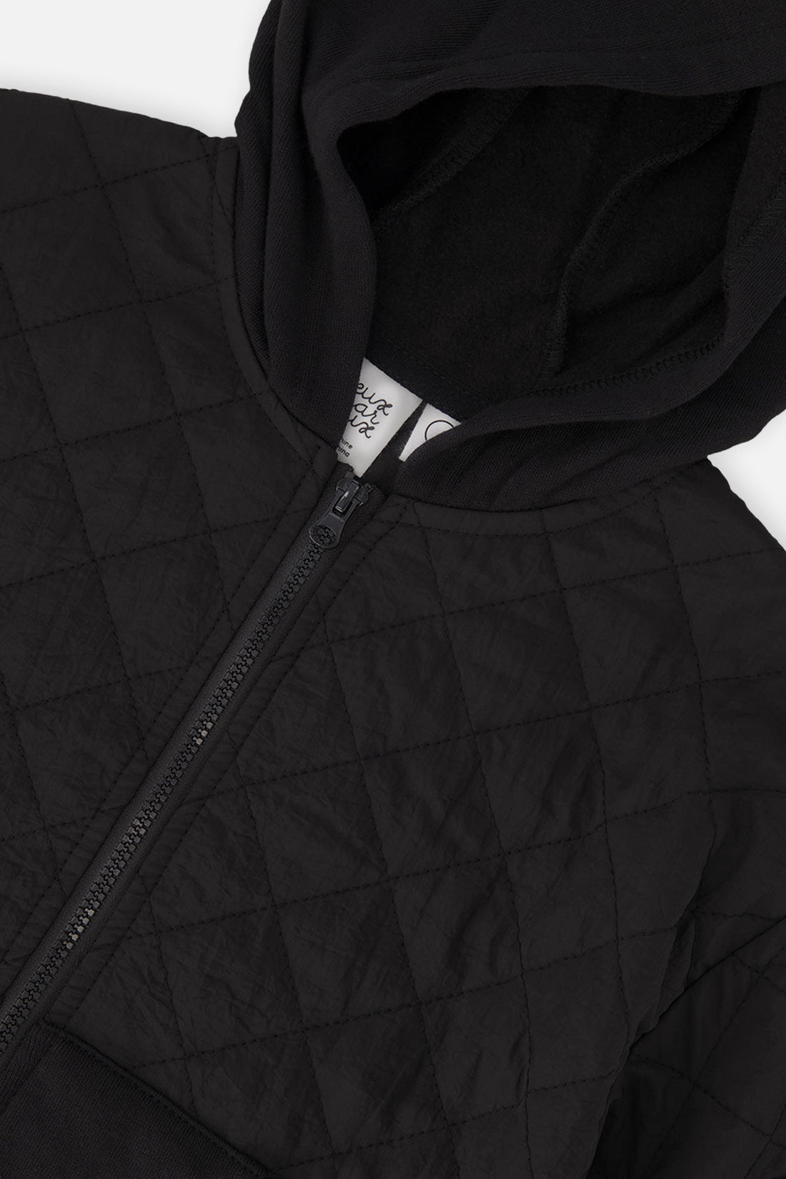 Full Zip Hooded Bi-Material Hoodie Black