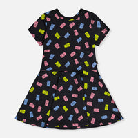 Short Sleeve Dress Black Printed Gummy Bears