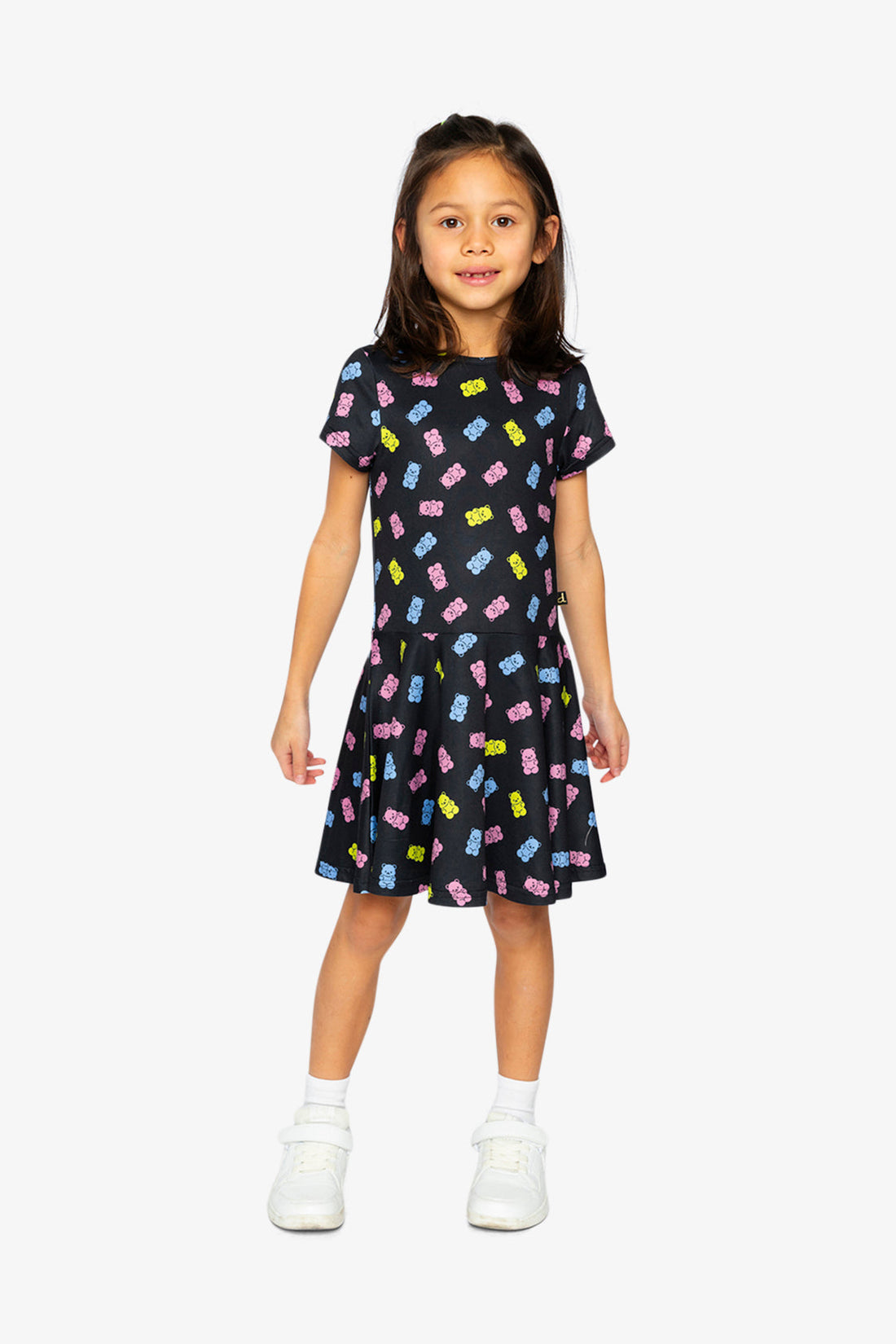 Short Sleeve Dress Black Printed Gummy Bears