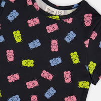 Short Sleeve Dress Black Printed Gummy Bears