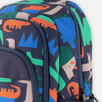Little Kids Backpack Navy Dinosaur Print