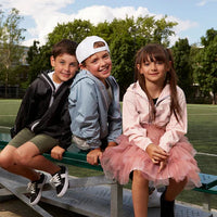 Kids black full zip packable rain jacket and windbreaker