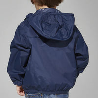Kids navy full zip packable rain jacket and windbreaker