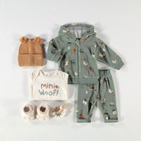Green velvet hoodie, newborn