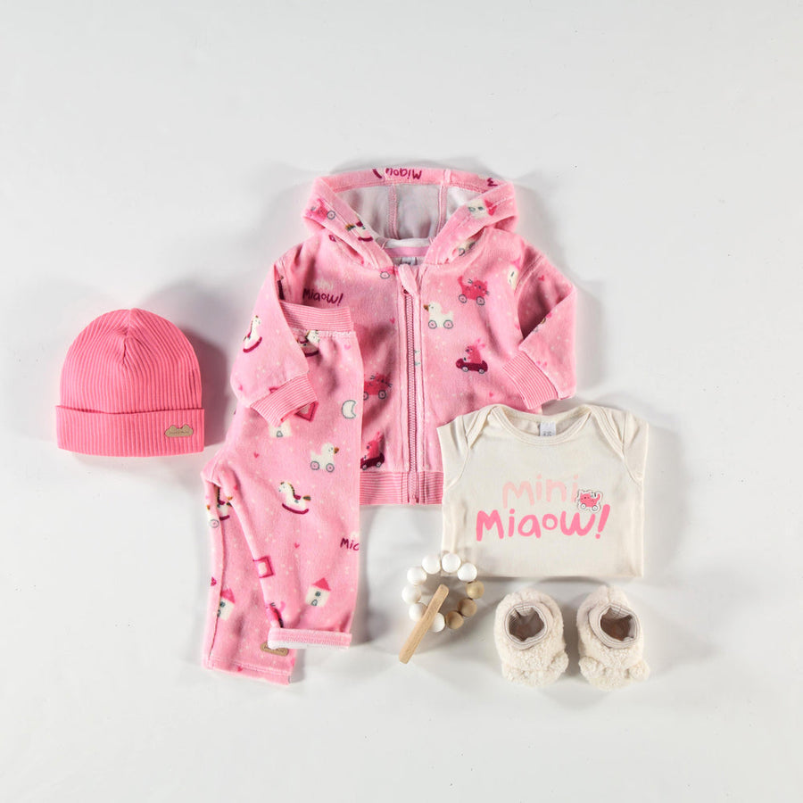 Pink velvet hoodie, newborn